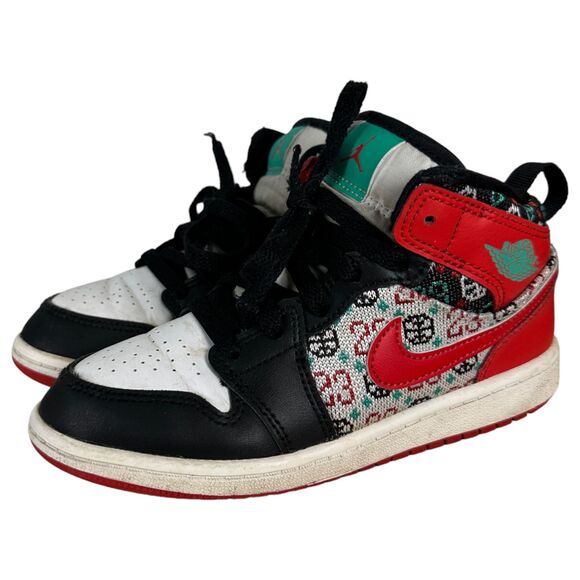 Nike DM1210-150 Air Jordan 1 Mid Ugly Christmas Sweater Youth Size 13C - Picture 1 of 7
